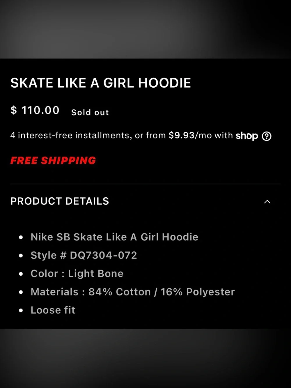 NWT Nike SB Skate Like A Girl Hoodie Pullover Swoosh Sweatshirt Mens Size XS